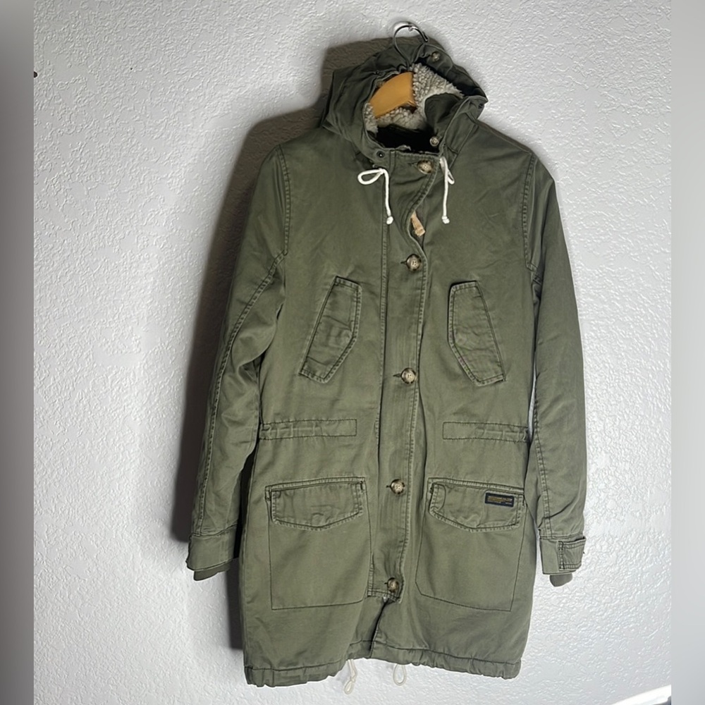 Abercrombie Fitch Women’s Small Green Military Field Utility Coat Sherpa Lined